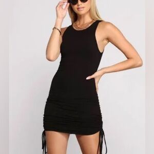 Windsor Ribbed Knit Ruched Mini Dress black